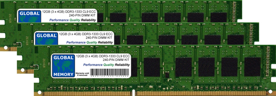 12GB (3 x 4GB) DDR3 1333MHz PC3-10600 240-PIN ECC DIMM (UDIMM) MEMORY RAM KIT FOR SERVERS/WORKSTATIONS/MOTHERBOARDS