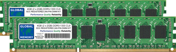 4GB (2 x 2GB) DDR3 1333MHz PC3-10600 240-PIN ECC REGISTERED DIMM (RDIMM) MEMORY RAM KIT FOR DELL SERVERS/WORKSTATIONS (2 RANK KIT CHIPKILL)