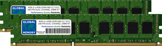 8GB (2 x 4GB) DDR3 800MHz PC3-6400 240-PIN ECC DIMM (UDIMM) MEMORY RAM KIT FOR SERVERS/WORKSTATIONS/MOTHERBOARDS